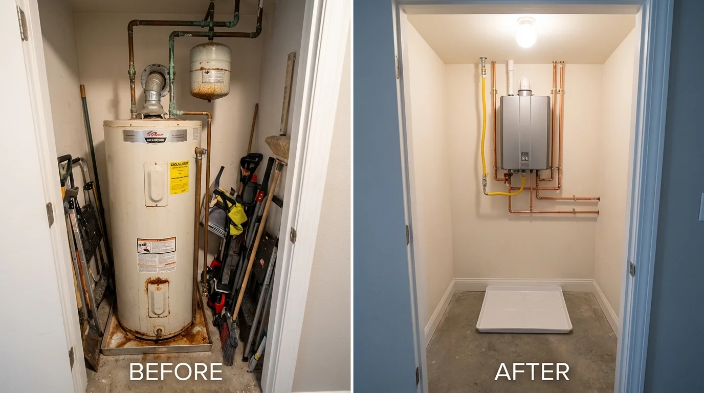 Tank water heater versus wall-mounted tankless unit comparison for Pecos, NM homeowners