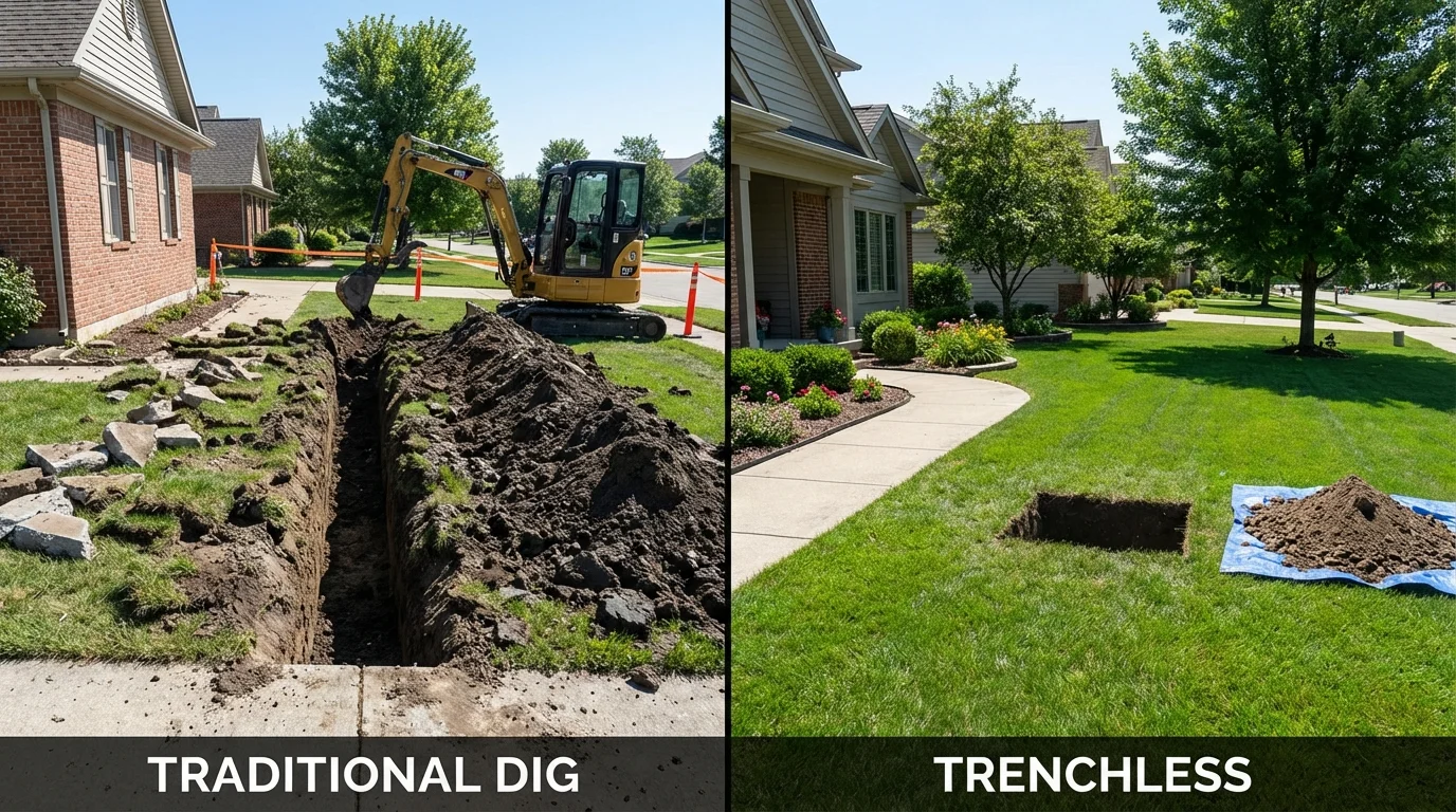 Trenchless sewer repair with minimal yard damage versus traditional excavation in Pecos, NM